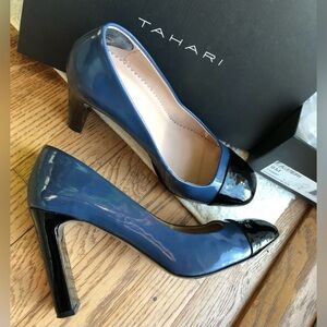 Tahari Patent Leather Navy and Black Heels